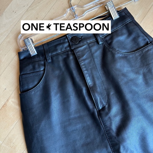 One Teaspoon black leather maxi skirt, XXS, N